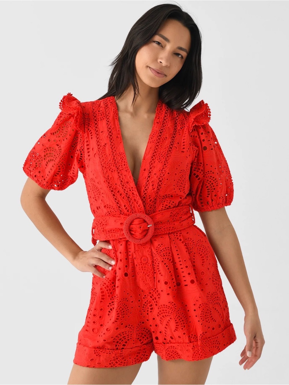 FARM Rio Belted Red Eyelet Romper